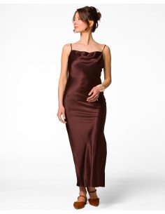 SLIP DRESS IN 100% SETA SATIN "STELLA" - MARRONE