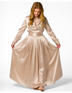 MAXI GONNA IN 100% SETA SATIN "SERENA" - NERO