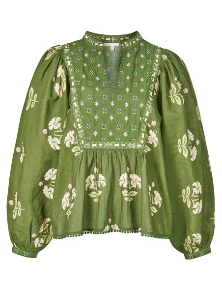 BLUSA A PALLONCINO SCOLLO A V IN COTONE BIO "ERNA"