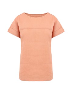 T-SHIRT SQUADRATA IN 100% LINO "BENTE" - ALBICOCCA