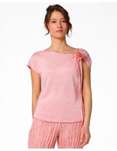 T-SHIRT CINDY CON FIOCCO IN SETA BIOLOGICA, LINO E...