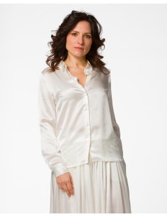 CAMICIA IN 100% SETA SATIN "SVEVA" - BIANCO