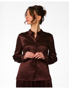 CAMICIA IN 100% SETA SATIN "SVEVA" - MARRONE