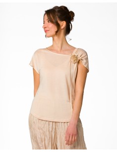 T-SHIRT CINDY CON FIOCCO IN SETA BIOLOGICA, LINO E...