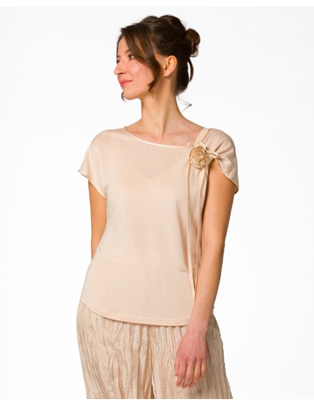 T-SHIRT CINDY CON FIOCCO IN SETA BIOLOGICA, LINO E ECOVISCOSA