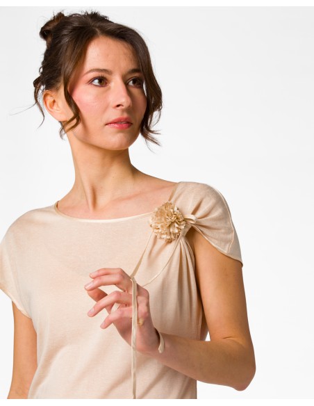 T-SHIRT CINDY CON FIOCCO IN SETA BIOLOGICA, LINO E ECOVISCOSA