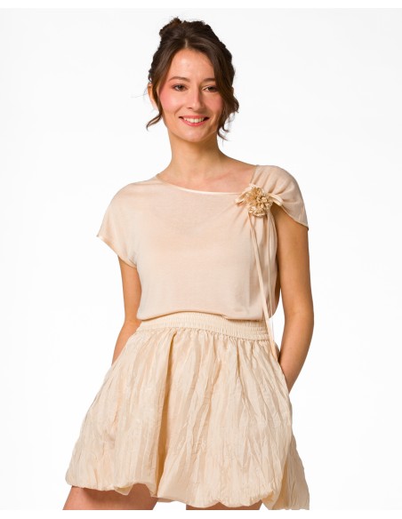 T-SHIRT CINDY CON FIOCCO IN SETA BIOLOGICA, LINO E ECOVISCOSA