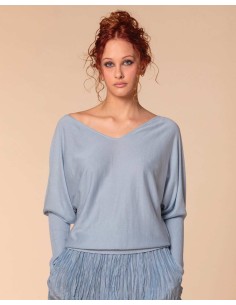 CASHMIRETTA SCOLLO A V "ELISA" LIMITED - CIELO