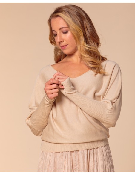 MAGLIA SCOLLO "V" CASHMIRETTA IN SETA E CASHMERE "ELISA"