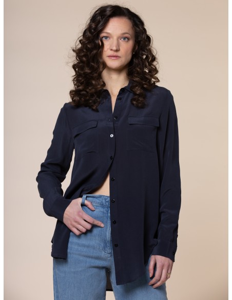 CAMICIA IN 100% SETA CON TASCHE E COLLETTO