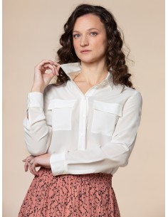 CAMICIA IN 100% SETA CON TASCHE E COLLETTO - AVORIO