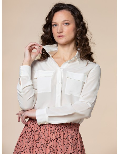 CAMICIA IN 100% SETA CON TASCHE E COLLETTO