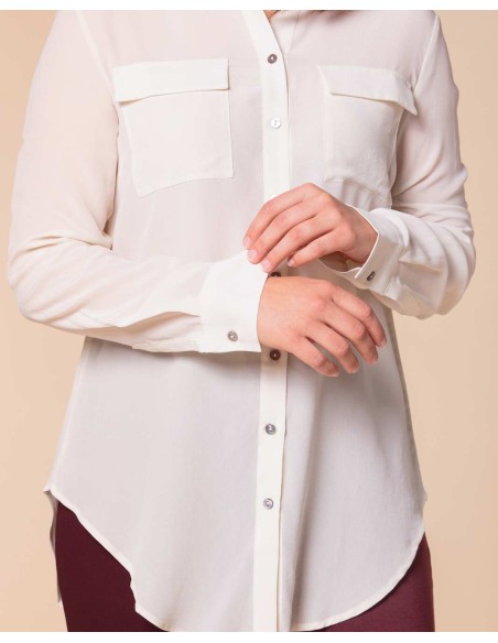 CAMICIA IN 100% SETA CON TASCHE E COLLETTO