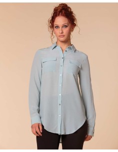 CAMICIA IN 100% SETA CON TASCHE E COLLETTO - AZZURRO