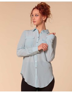 CAMICIA IN 100% SETA CON TASCHE E COLLETTO - AZZURRO 2