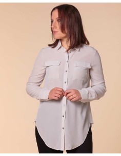 CAMICIA IN 100% SETA CON TASCHE E COLLETTO - GRIGIO CHIARO