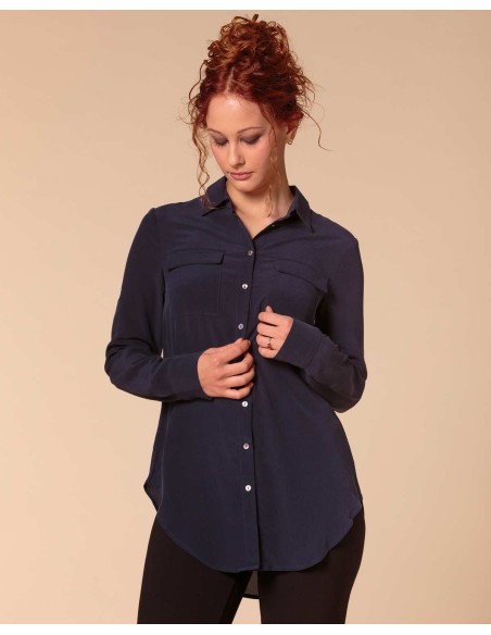 CAMICIA IN 100% SETA CON TASCHE E COLLETTO