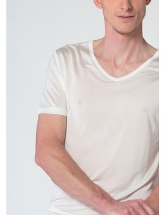 T-SHIRT "V" IN PURA SETA - BIANCO