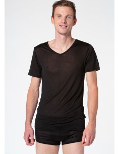 T-SHIRT "V" IN PURA SETA - NERO
