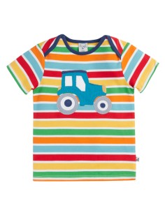 T-SHIRT A RIGHE ARCOBALENO IN COTONE BIOLOGICO "TRATTORE"