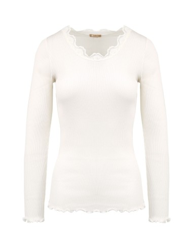 MAGLIA A MANICHE LUNGHE IN SETA-COTONE CON PIZZO
