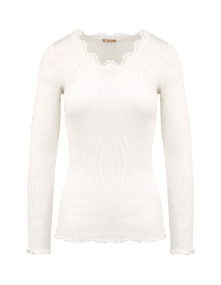 MAGLIA A MANICHE LUNGHE IN SETA-COTONE CON PIZZO