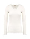 MAGLIA A MANICHE LUNGHE IN SETA-COTONE CON PIZZO