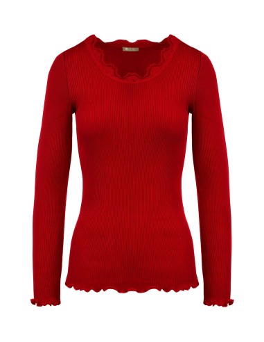 MAGLIA A MANICHE LUNGHE IN SETA-COTONE CON PIZZO