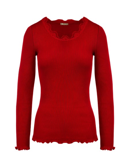 MAGLIA A MANICHE LUNGHE IN SETA-COTONE CON PIZZO