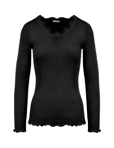MAGLIA A MANICHE LUNGHE IN SETA-COTONE CON PIZZO