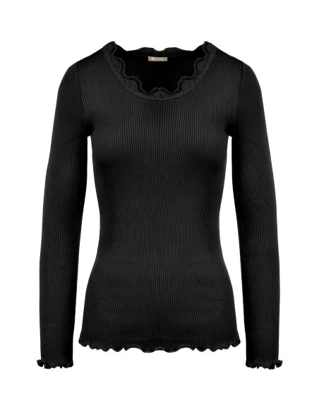 MAGLIA A MANICHE LUNGHE IN SETA-COTONE CON PIZZO