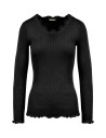 MAGLIA A MANICHE LUNGHE IN SETA-COTONE CON PIZZO