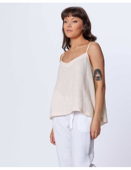 TOP CON SPALLINA SOTTILE IN 100% LINO  "BELLA"