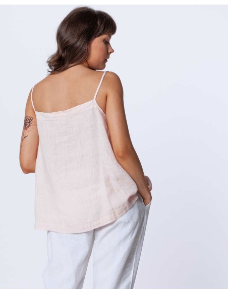 TOP CON SPALLINA SOTTILE IN 100% LINO  "BELLA"