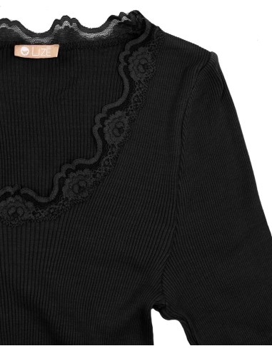 MAGLIA A MANICHE LUNGHE IN SETA-COTONE CON PIZZO