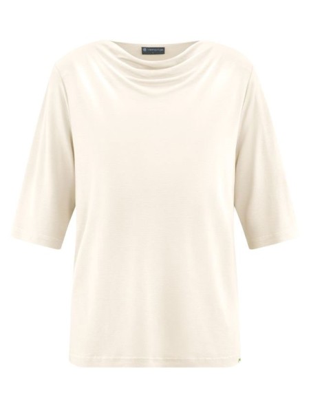 BLUSA CON SCOLLO A CASCATA IN CANAPA E LYOCELL