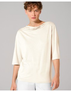 BLUSA CON SCOLLO A CASCATA IN CANAPA E LYOCELL