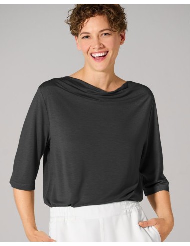 BLUSA CON SCOLLO A CASCATA IN CANAPA E LYOCELL