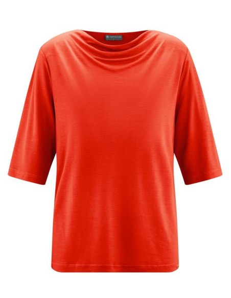 BLUSA CON SCOLLO A CASCATA IN CANAPA E LYOCELL