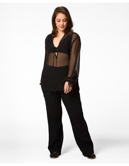 BLUSA SCOLLO A V IN PURA SETA CHIFFON "SIBILLA"