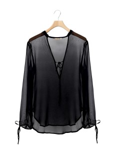 BLUSA SCOLLO A V IN PURA SETA CHIFFON "SIBILLA" 2