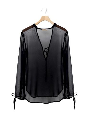 BLUSA SCOLLO A V IN PURA SETA CHIFFON "SIBILLA"
