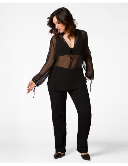 BLUSA SCOLLO A V IN PURA SETA CHIFFON "SIBILLA"
