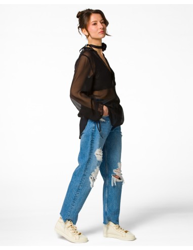 BLUSA SCOLLO A V IN PURA SETA CHIFFON "SIBILLA"