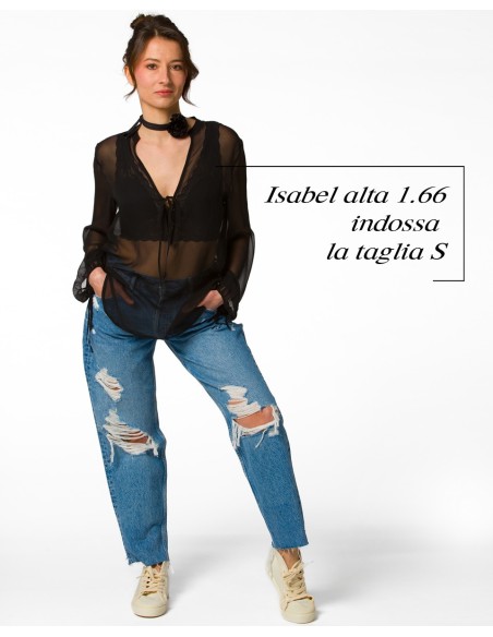 BLUSA SCOLLO A V IN PURA SETA CHIFFON "SIBILLA"