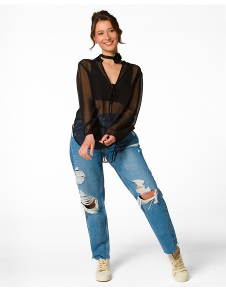 BLUSA SCOLLO A V IN PURA SETA CHIFFON "SIBILLA"