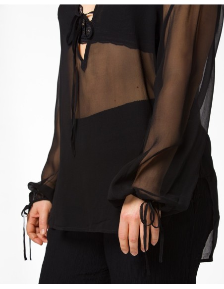 BLUSA SCOLLO A V IN PURA SETA CHIFFON "SIBILLA"