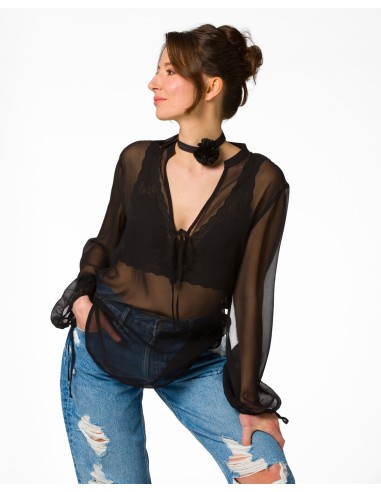 BLUSA SCOLLO A V IN PURA SETA CHIFFON "SIBILLA"