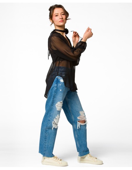 BLUSA SCOLLO A V IN PURA SETA CHIFFON "SIBILLA"
