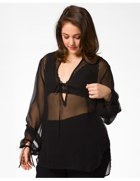 BLUSA SCOLLO A V IN PURA SETA CHIFFON "SIBILLA"